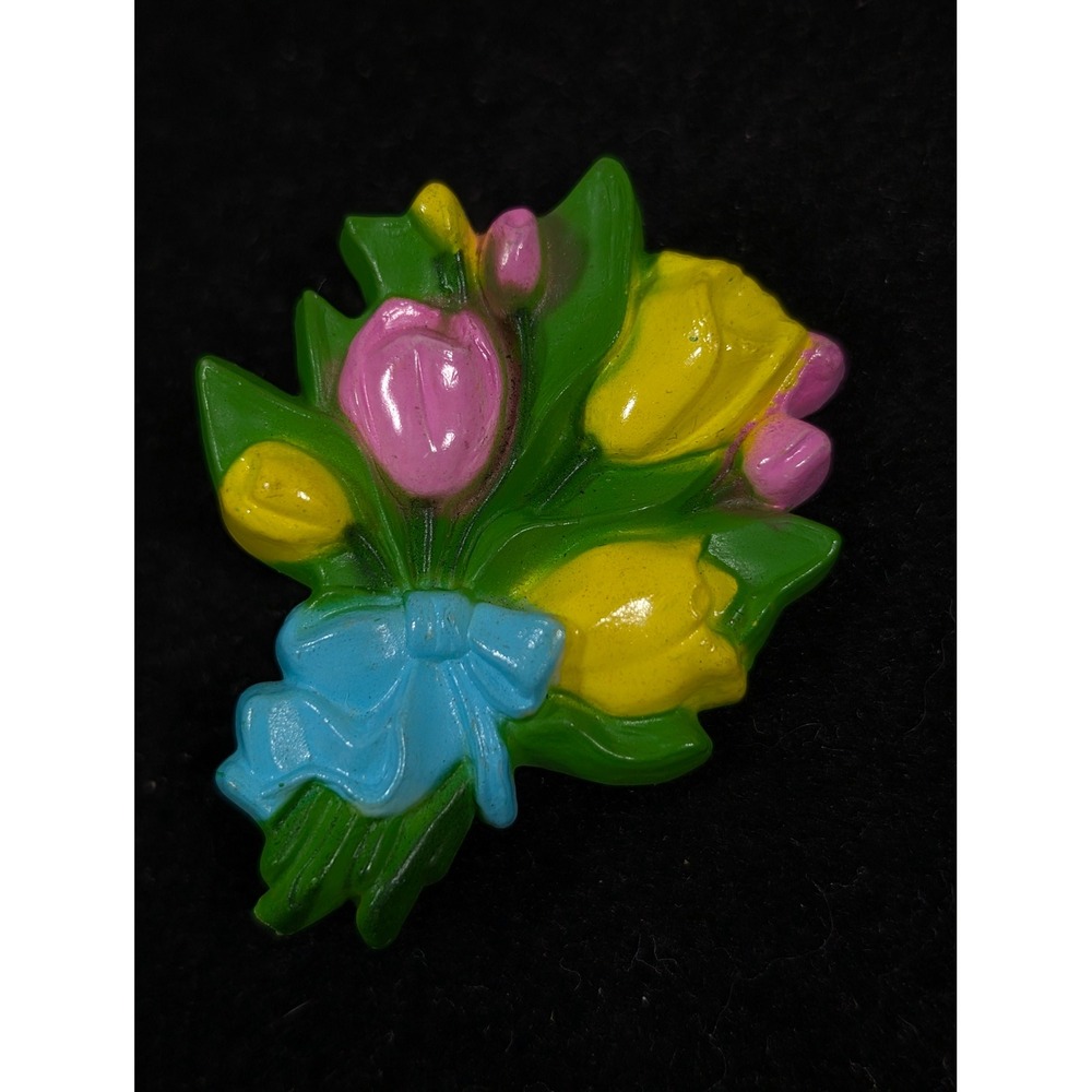 Vintage Tulip Flower Bouquet Brooch Pin‎ Colorful Acrylic Resin Spring Floral